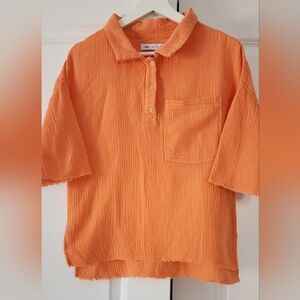 ZARA Kids Orange Cotton Gauze Shirt Size 11-12 (152cm) Oversized Summer Top